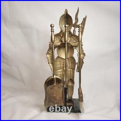 Fireplace Set 3 Pc Brass Knights Armor 24T Brush Poker Scoop Medieval Fantasy