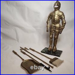 Fireplace Set 3 Pc Brass Knights Armor 24T Brush Poker Scoop Medieval Fantasy