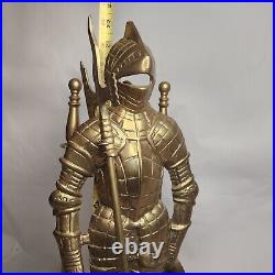 Fireplace Set 3 Pc Brass Knights Armor 24T Brush Poker Scoop Medieval Fantasy