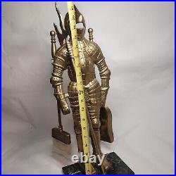 Fireplace Set 3 Pc Brass Knights Armor 24T Brush Poker Scoop Medieval Fantasy