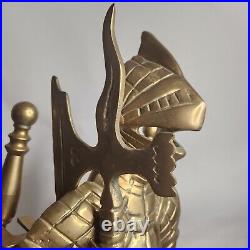 Fireplace Set 3 Pc Brass Knights Armor 24T Brush Poker Scoop Medieval Fantasy