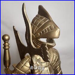 Fireplace Set 3 Pc Brass Knights Armor 24T Brush Poker Scoop Medieval Fantasy