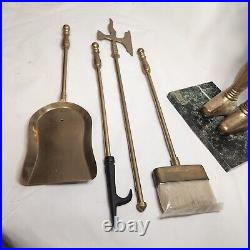 Fireplace Set 3 Pc Brass Knights Armor 24T Brush Poker Scoop Medieval Fantasy