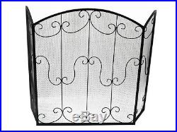 Fireplace Set Screen and Tools Package Black Cast Iron Look Fireplace