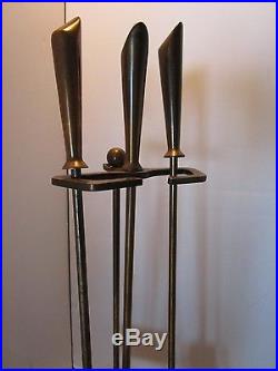 Fireplace Set Stand 3 Tools Bronze Atomic Mid-century 29.5T Vintage