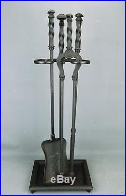 Fireplace TOOL Set cast & wrought Iron Twisted handles Bradley & Hubbard style
