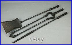 Fireplace TOOL Set cast & wrought Iron Twisted handles Bradley & Hubbard style