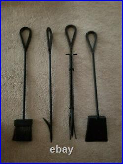 Fireplace Tool Set 5 Piece Black Wrought Iron Leather wrapped Handles