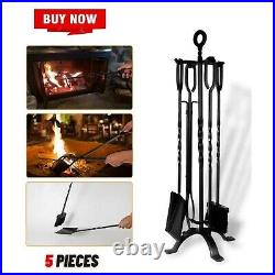 Fireplace Tool Set 5 Piece Fire Tools Kit Black Large Broom Poker Shovel Tong