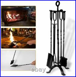 Fireplace Tool Set 5 Piece Fire Tools Kit Black Large Broom Poker Shovel Tong