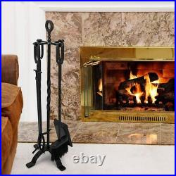 Fireplace Tool Set 5 Piece Fire Tools Kit Black Large Broom Poker Shovel Tong