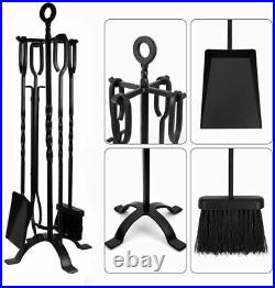 Fireplace Tool Set 5 Piece Fire Tools Kit Black Large Broom Poker Shovel Tong