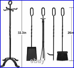 Fireplace Tool Set 5 Piece Fire Tools Kit Black Large Broom Poker Shovel Tong