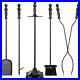 Fireplace Tool Set 5Pc Indoor Wrought Iron Outdoor Firepit Tool Set WithPoker, Ton