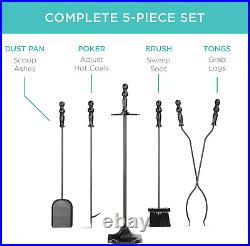 Fireplace Tool Set 5Pc Indoor Wrought Iron Outdoor Firepit Tool Set WithPoker, Ton