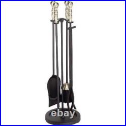 Fireplace Tool Set, Antique Brass & Black 5 Piece