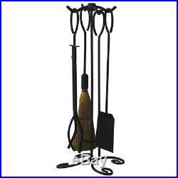 Fireplace Tool Set Black Wrought Iron 5 Piece Fire Tools Indoor UniFlame Stand
