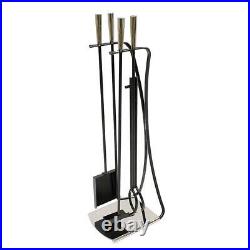 Fireplace Tool Set Comfortable Handle Solid Rod Polished Nickel/Black (5-Piece)
