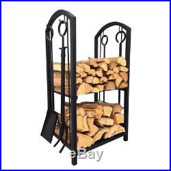 Fireplace Tool Set Indoor Outdoor Wood Holder Wrought Iron Powered Coated