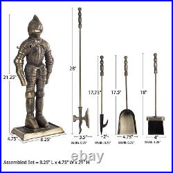 Fireplace Tool Set- Medieval Knight Cast Iron Statue Holds Heavy Duty Essential