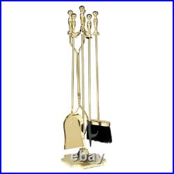 Fireplace Tool Set Polished Brass Finish 5-Piece with Heavy Weight Steel Material