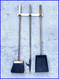 Fireplace Tool Set Rare Wall Mount Brass 4 Piece Mid-century Modern/vintage