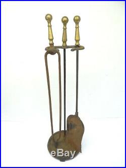Fireplace Tool Set Shovel Tong Brass Handle Iron Woodstove Tools with Stand Used
