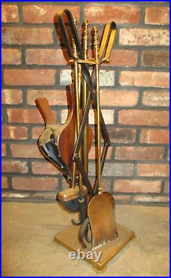 Fireplace Tool Set Vintage Brass Stand, Bellows, Tongs, Shovel, Poker and Brush