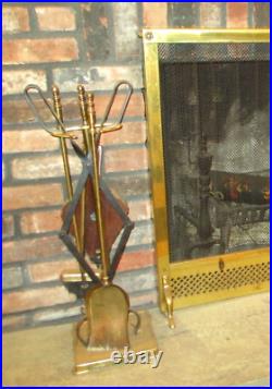 Fireplace Tool Set Vintage Brass Stand, Bellows, Tongs, Shovel, Poker and Brush