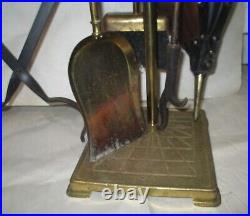 Fireplace Tool Set Vintage Brass Stand, Bellows, Tongs, Shovel, Poker and Brush