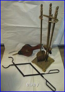 Fireplace Tool Set Vintage Brass Stand, Bellows, Tongs, Shovel, Poker and Brush