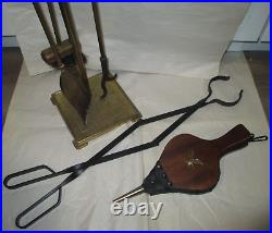 Fireplace Tool Set Vintage Brass Stand, Bellows, Tongs, Shovel, Poker and Brush