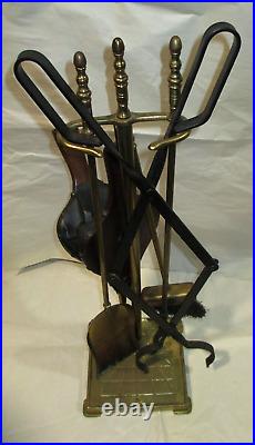 Fireplace Tool Set Vintage Brass Stand, Bellows, Tongs, Shovel, Poker and Brush