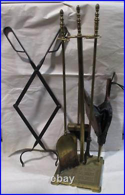 Fireplace Tool Set Vintage Brass Stand, Bellows, Tongs, Shovel, Poker and Brush