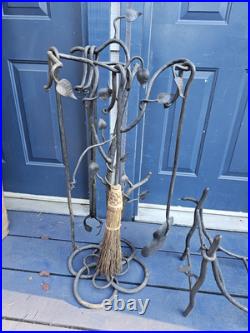 Fireplace Tool Set and Holder Wraught Iron