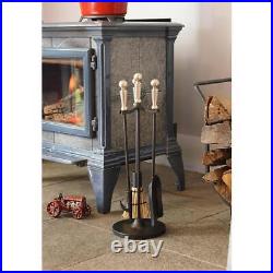 Fireplace Tool Set with Brush, Poker, Shovel Tool Stand Nickel (4-Piece)