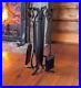 Fireplace Tool Set with Stand Black Compact Size Durable Hand Forged Wrought Iron