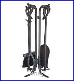 Fireplace Tool Set with Stand Black Compact Size Durable Hand Forged Wrought Iron