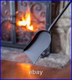 Fireplace Tool Set with Stand Black Compact Size Durable Hand Forged Wrought Iron