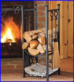 Fireplace Tool Set with Wood Rack Durable Steel Black Powder Coat Finish