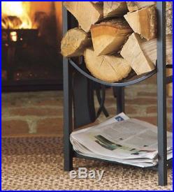 Fireplace Tool Set with Wood Rack Durable Steel Black Powder Coat Finish Poker W