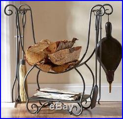 Fireplace Tools Hearth Side Firewood Log Holder Decorative Iron Antique Style