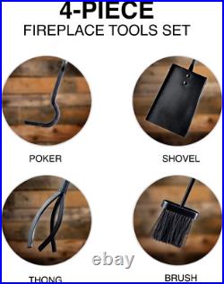 Fireplace Tools Set, 5 Pcs Cast-Iron Fireplace Accessories Powder Coated Poker