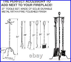 Fireplace Tools Set, 5 Pcs Cast-Iron Fireplace Accessories Powder Coated Poker