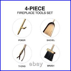Fireplace Tools Set 5 Pcs Fireplace Accessories Brassplated Poker Shovel Tongs &
