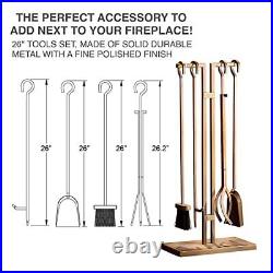 Fireplace Tools Set 5 Pcs Fireplace Accessories Brassplated Poker Shovel Tongs &