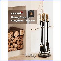 Fireplace Tools Set, 5-Pieces Indoor Outdoor Sturdy Fire Place Poker Sets With