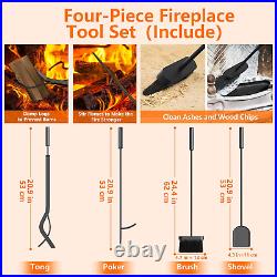 Fireplace Tools Set, Double-Layer Firewood Rack Indoor, Heavy-Duty Wrought Iron