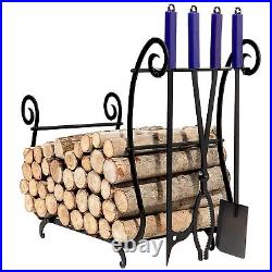 Fireplace Tools Set with Firewood Rack Log Holder and 28 Fire Poker Tongs Sh