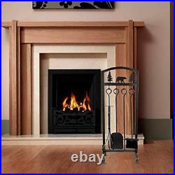 Fireplace Tools Sets 5 Pieces Extra Strength Wrought Iron Indoor Black Bear